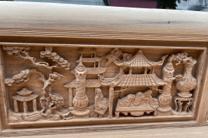 Phần vách đục tay điển tích tam quốc của bộ trường kỷ tích tam quốc gỗ gụ lào hàng đại có tại Đồ Gỗ Nam Quỳnh