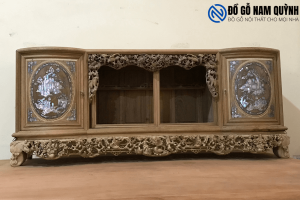 Tủ chè cánh cong gỗ gụ đục kênh bong siêu đẹp tại Đồ Gỗ Nam Quỳnh