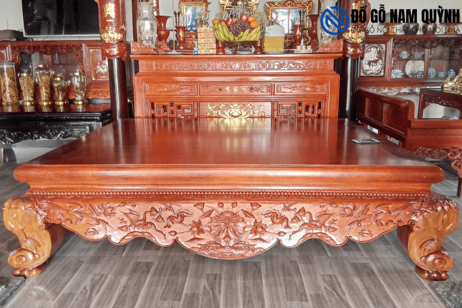 Sập sen gỗ hương nam phi sơn pu siêu đẹp tại Đồ Gỗ Nam Quỳnh