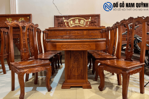 Bộ bàn ghế ăn bầu dục siêu vip gỗ hương đá tại Đồ Gỗ Nam Quỳnh