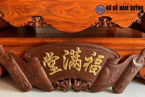 Bộ cuốn thư câu đối gỗ gõ đỏ phun màu óc chó đẹp tại Đồ Gỗ Nam Quỳnh