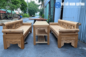 Bộ bàn ghế trường kỷ đục tích tam quốc siêu dày dặn tại Đồ Gỗ Nam Quỳnh