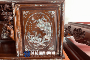 Tủ chè gỗ gụ lào khảm trai điểm ốc hàng dày dặn làm cho bác khách ở Huế tại Đồ Gỗ Nam Quỳnh