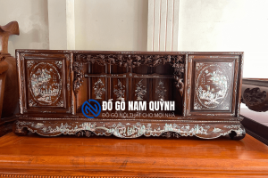 Tủ chè gỗ gụ lào khảm trai điểm ốc hàng dày dặn làm cho bác khách ở Huế tại Đồ Gỗ Nam Quỳnh
