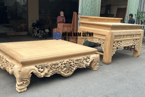 Sập ngũ phúc và bàn thờ gia tiên nhị cấp gỗ gụ Lào Của bác khách Thái Bình tại Đồ Gỗ Nam Quỳnh
