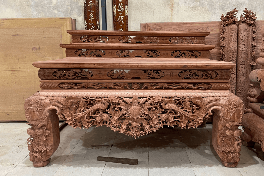Sập thờ mai điểu gỗ hương đá tam cấp đẹp tại Đồ Gỗ Nam Quỳnh
