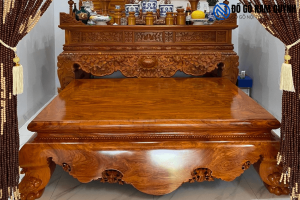 Sập chân quỳ gỗ hương đá tứ diện sơn Pu đẹp tại Đồ Gỗ Nam Quỳnh