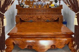 Sập chân quỳ gỗ hương đá tứ diện sơn Pu đẹp tại Đồ Gỗ Nam Quỳnh