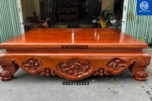 Sập ba bông gỗ gụ Nam Phi đục kênh bong siêu đẹp tại Đồ Gỗ Nam Quỳnh